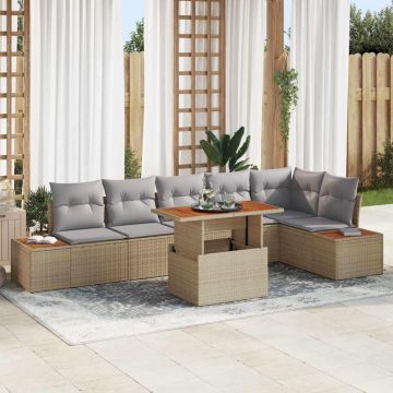 vidaXL Sodo Sofų Rinkinys su saugykla 7 pcs Smėlio Poli ratanas
