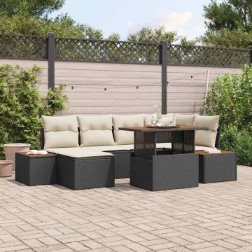 vidaXL Sodo Sofų Rinkinys su saugykla 7 pcs Juoda Poli ratanas