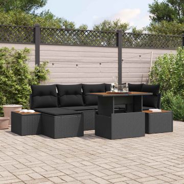 vidaXL Sodo Sofų Rinkinys su saugykla 7 pcs Juoda Poli ratanas