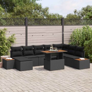 vidaXL Sodo Sofų Rinkinys su saugykla 9 pcs Juoda Poli ratanas