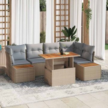 vidaXL Sodo Sofų Rinkinys su saugykla 10 pcs Smėlio Poli ratanas