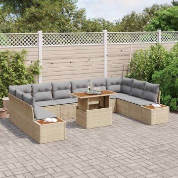vidaXL Sodo Sofų Rinkinys su saugykla 11 pcs Smėlio Poli ratanas