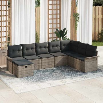 vidaXL Sodo Sofų Rinkinys su pagalve 8 pcs Pilka poliratanas