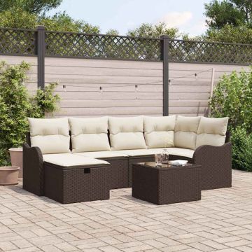 vidaXL Sodo Sofų Rinkinys 7 pcs Ruda ir kreminė Poli ratanas