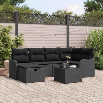 vidaXL Sodo Sofų Rinkinys su pagalve 7 pcs Juoda Poli ratanas