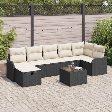 vidaXL Sofos komplektas su pagalve 8 pcs Juoda ir kreminė poliratanas