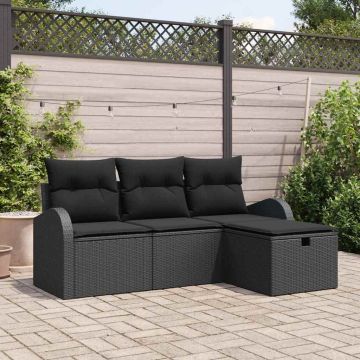 vidaXL Sofos komplektas su pagalve su saugykla 4 pcs Juoda poliratanas