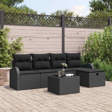 vidaXL Sofos komplektas su pagalve su saugykla 6 pcs Juoda poliratanas