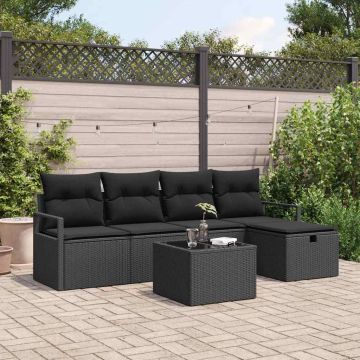 vidaXL Sofos komplektas su pagalve su saugykla 6 pcs Juoda poliratanas