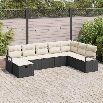 vidaXL Sofos komplektas su pagalve 8 pcs Juoda ir kreminė poliratanas