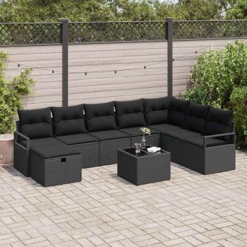 vidaXL Sofos komplektas su pagalve su saugykla 9 pcs Juoda poliratanas