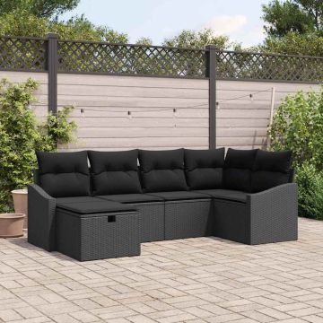 vidaXL Sofos komplektas su pagalve su saugykla 6 pcs Juoda poliratanas