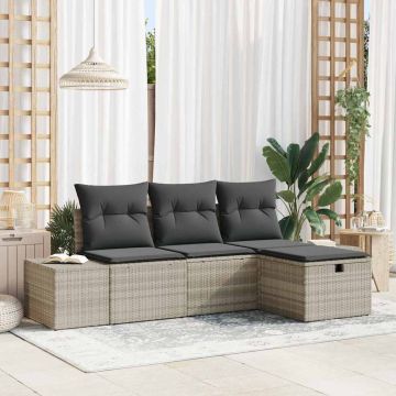 vidaXL Sodo Sofų Rinkinys su pagalve 4 pcs Šviesiai pilka Poli ratanas