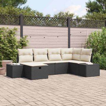 vidaXL Sodo Sofų Rinkinys su pagalve 6 pcs Juoda poliratanas
