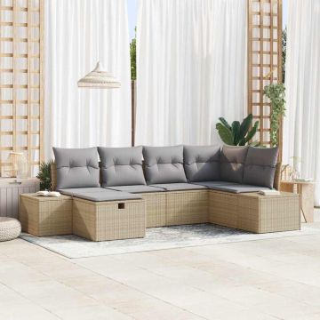 vidaXL Sodo Sofų Rinkinys su pagalve 6 pcs Smėlio poliratanas