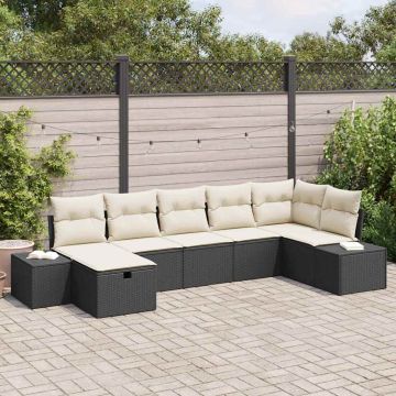 vidaXL Sodo Sofų Rinkinys su pagalve 7 pcs Juoda poliratanas