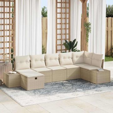 vidaXL Sodo Sofų Rinkinys su pagalve 7 pcs Smėlio poliratanas