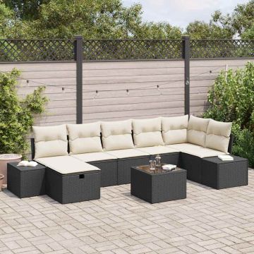 vidaXL Sodo Sofų Rinkinys su pagalve 8 pcs Juoda poliratanas