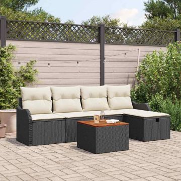 vidaXL Sodo Sofų Rinkinys su pagalve 6 pcs Juoda poliratanas