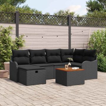 vidaXL Sodo Sofų Rinkinys su pagalve 7 pcs Juoda poliratanas