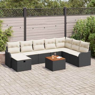 vidaXL Sodo Sofų Rinkinys su pagalve 9 pcs Juoda poliratanas