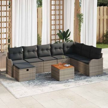 vidaXL Sodo Sofų Rinkinys su pagalve 9 pcs Pilka poliratanas