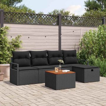 vidaXL Sodo Sofų Rinkinys su pagalve 6 pcs Juoda poliratanas