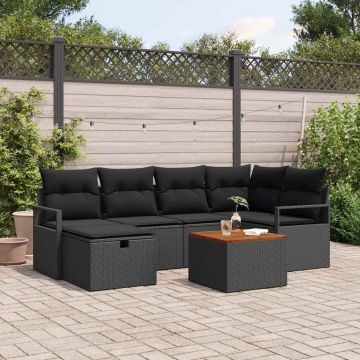 vidaXL Sodo Sofų Rinkinys su pagalve 7 pcs Juoda poliratanas