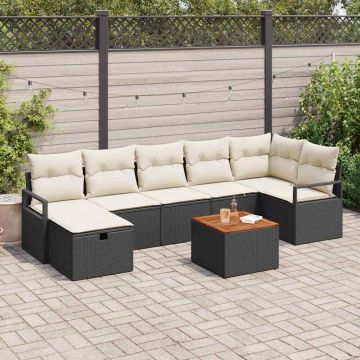 vidaXL Sodo Sofų Rinkinys su pagalve 8 pcs Juoda poliratanas