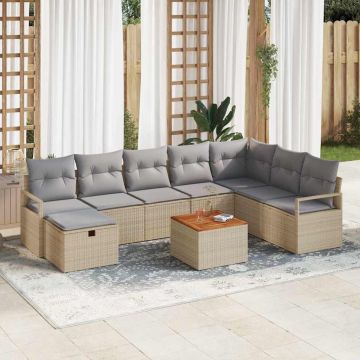 vidaXL Sodo Sofų Rinkinys su pagalve 9 pcs Smėlio poliratanas