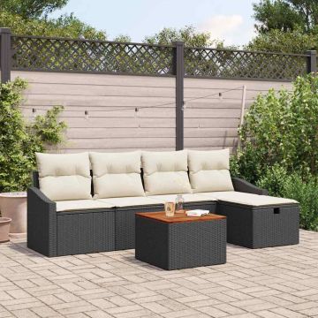 vidaXL Sodo Sofų Rinkinys su pagalve 6 pcs Juoda poliratanas