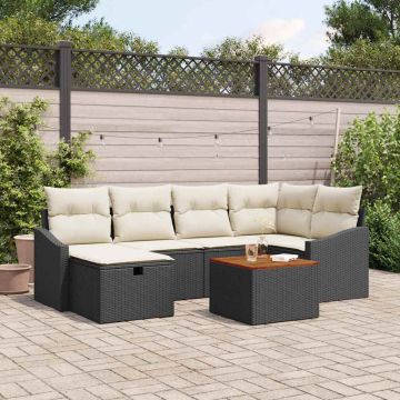 vidaXL Sodo Sofų Rinkinys su pagalve 7 pcs Juoda poliratanas