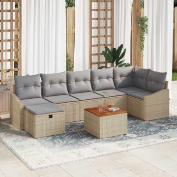 vidaXL Sodo Sofų Rinkinys su pagalve 8 pcs Smėlio poliratanas