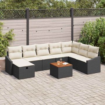 vidaXL Sodo Sofų Rinkinys su pagalve 9 pcs Juoda poliratanas