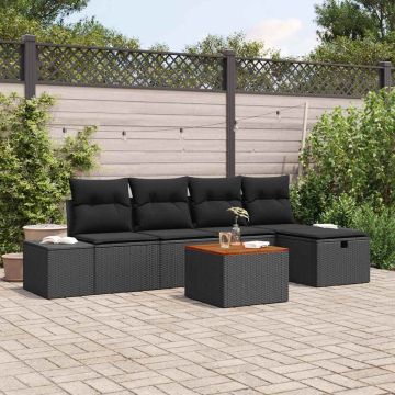 vidaXL Sodo Sofų Rinkinys su pagalve 6 pcs Juoda poliratanas