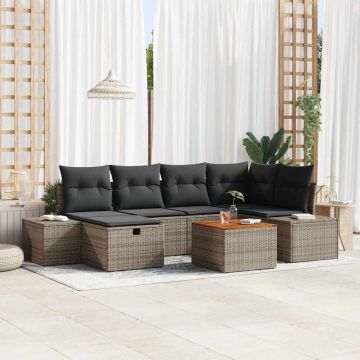 vidaXL Sodo Sofų Rinkinys su pagalve 7 pcs Pilka poliratanas