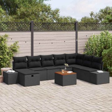 vidaXL Sodo Sofų Rinkinys su pagalve 9 pcs Juoda poliratanas