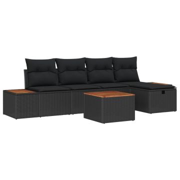 vidaXL Sodo Sofų Rinkinys su pagalve 6 pcs Juoda poliratanas