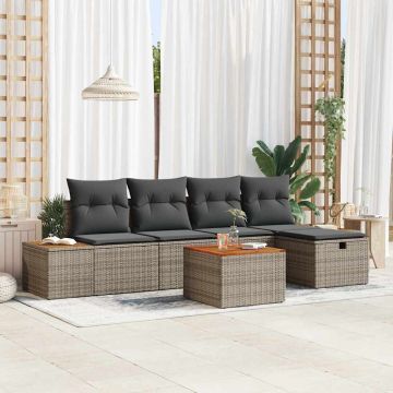 vidaXL Sodo Sofų Rinkinys su pagalve 6 pcs Pilka poliratanas