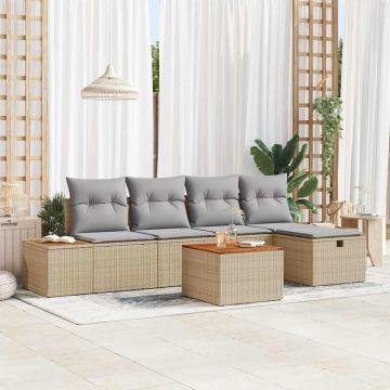 vidaXL Sodo Sofų Rinkinys su pagalve 6 pcs Smėlio poliratanas