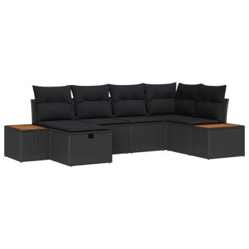 vidaXL Sodo Sofų Rinkinys su pagalve 6 pcs Juoda poliratanas