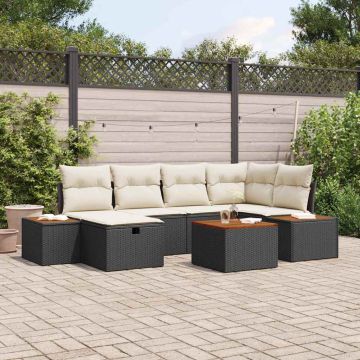 vidaXL Sodo Sofų Rinkinys su pagalve 7 pcs Juoda poliratanas