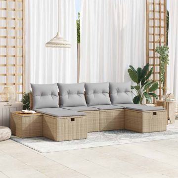 vidaXL Sodo Sofų Rinkinys su pagalve 6 pcs Smėlio Poli ratanas