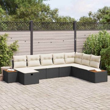 vidaXL Sodo Sofų Rinkinys su pagalve 8 pcs Juoda poliratanas