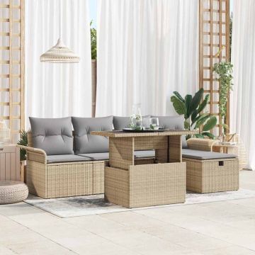 vidaXL Sodo Sofų Rinkinys su pagalve 6 pcs Smėlio Poli ratanas