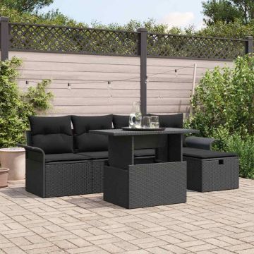 vidaXL Sodo Sofų Rinkinys su pagalve 6 pcs Juoda Poli ratanas