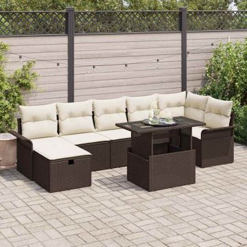 vidaXL Sodo Sofų Rinkinys su pagalve 8 pcs Ruda Poli ratanas