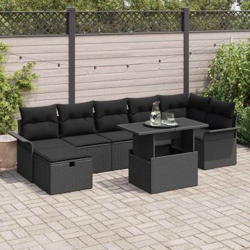 vidaXL Sodo Sofų Rinkinys su pagalve 8 pcs Juoda Poli ratanas