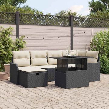 vidaXL Sodo Sofų Rinkinys su pagalve 7 pcs Juoda Poli ratanas