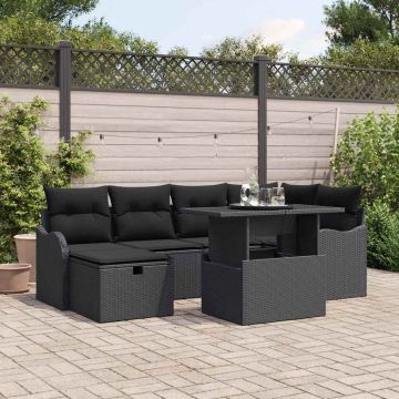 vidaXL Sodo Sofų Rinkinys su pagalve 7 pcs Juoda Poli ratanas